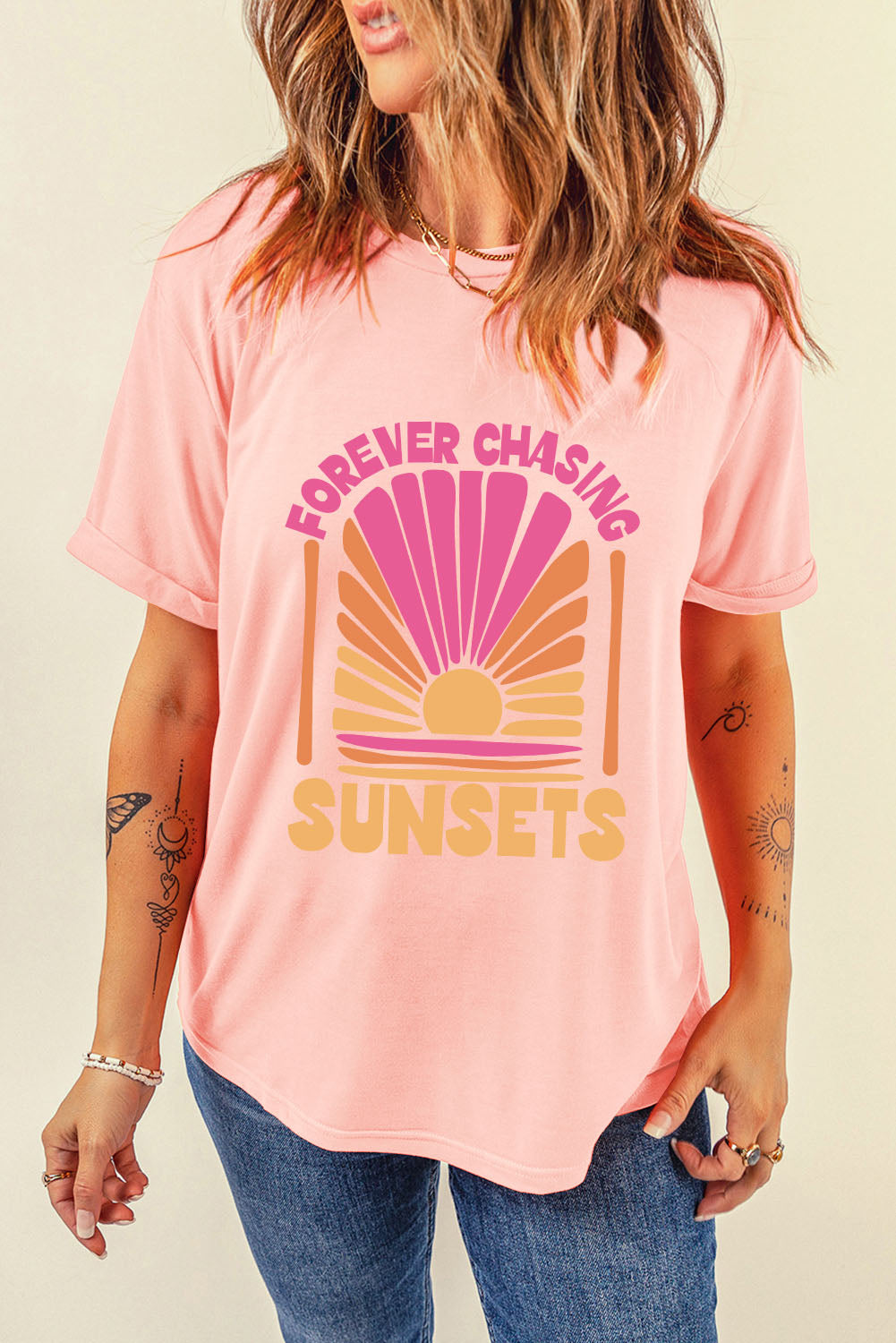 The FOREVER CHASING SUNSETS Round Neck T-Shirt