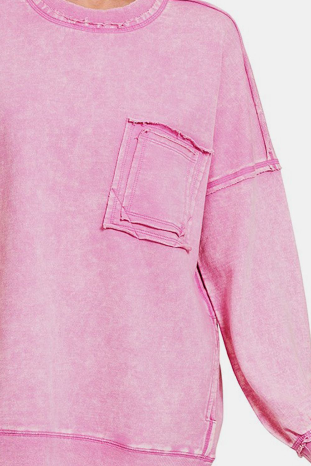 The Mauve Exposed Seam Round Neck Dropped Shoulder Sweatshirt