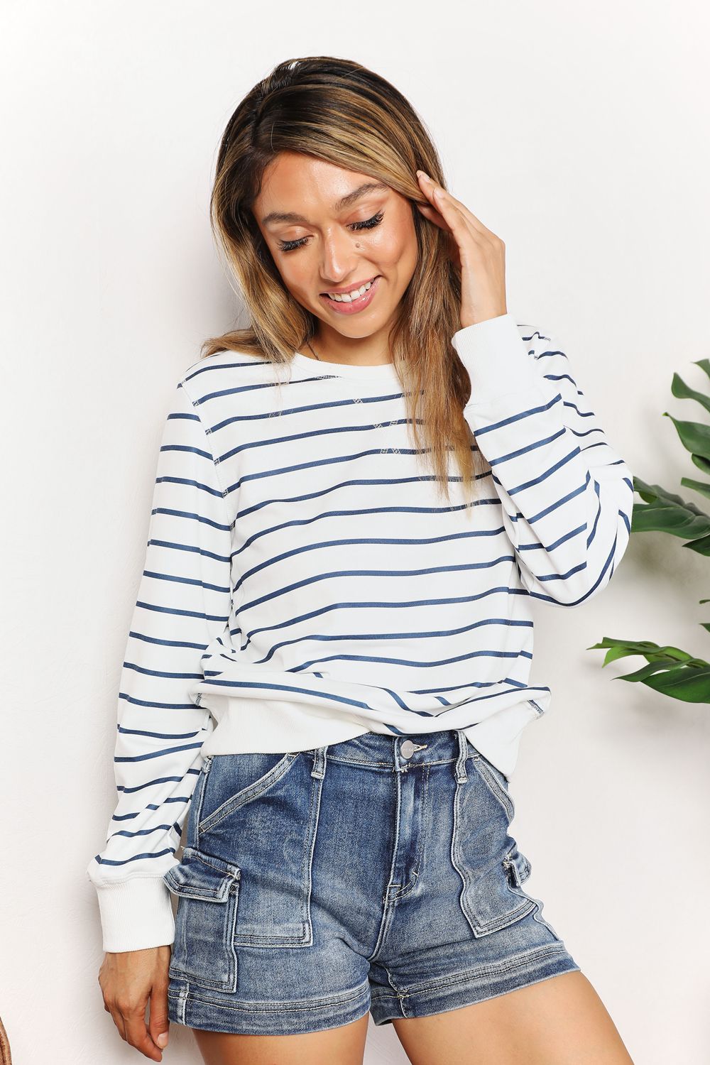 The Striped Long Sleeve Round Neck Top