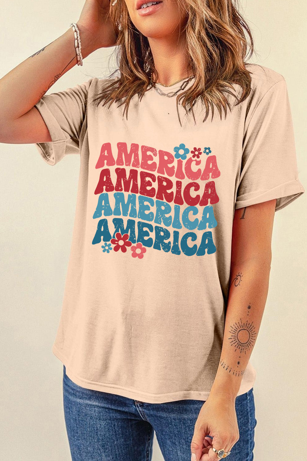 The AMERICA Round Neck Short Sleeve T-Shirt