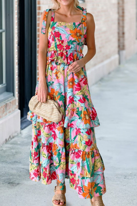 The Ruffled Printed Square Neck Cami Dress