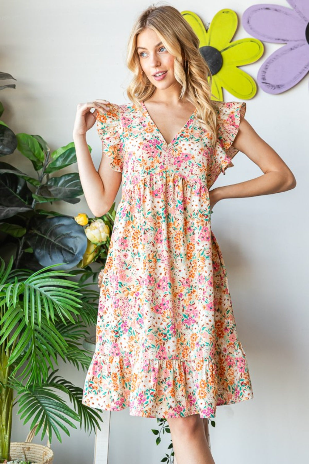 The Floral Ruffled V-Neck Dress