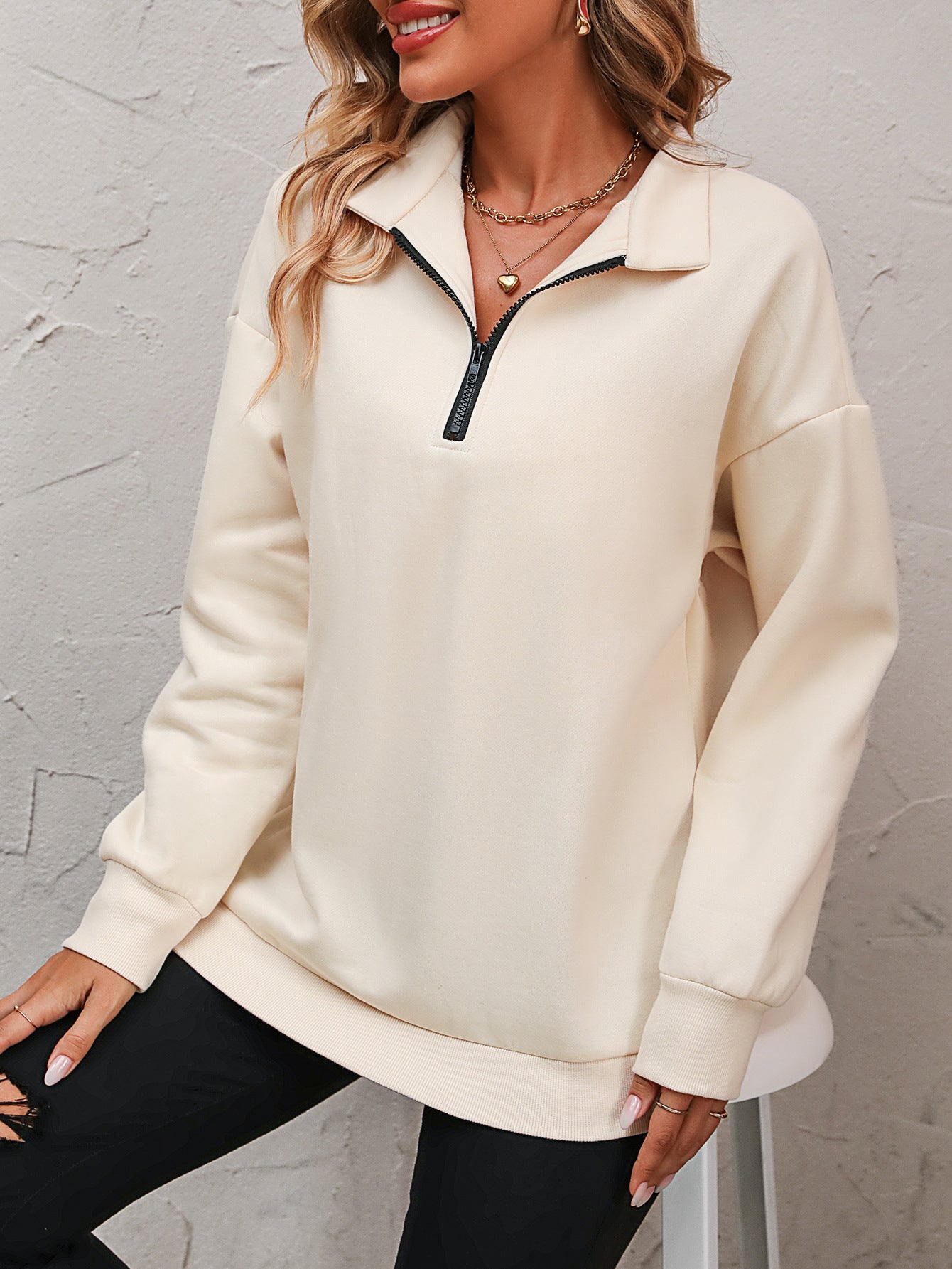 The Zip-Up Dropped Shoulder Sweatshirt