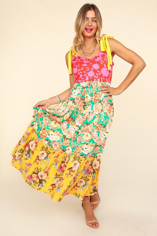 The Floral Color Block Maxi Dress with Pockets