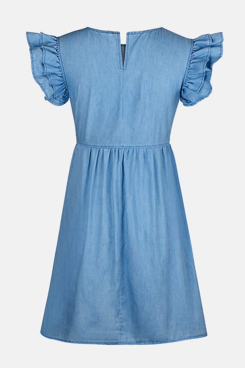 The Ruffled Round Neck Cap Sleeve Denim Dress