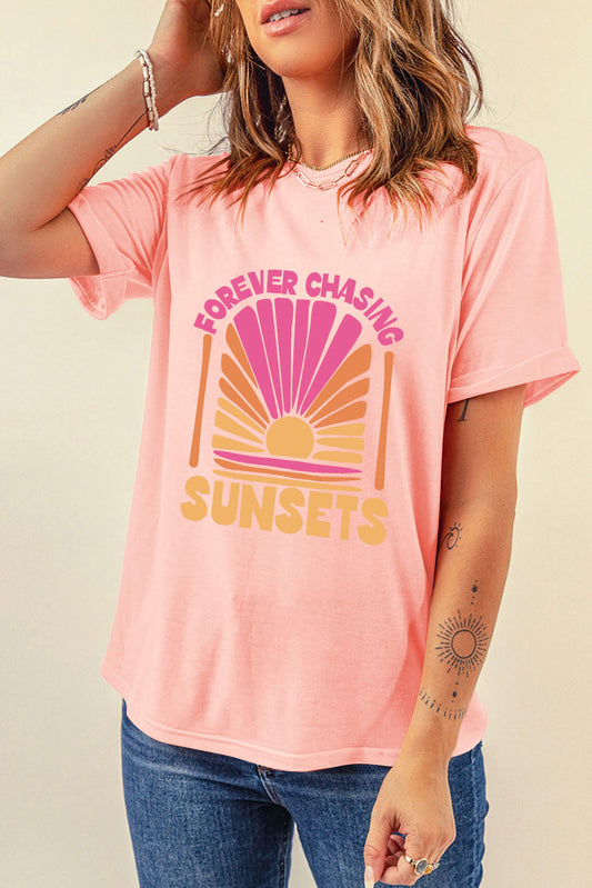 The FOREVER CHASING SUNSETS Round Neck T-Shirt