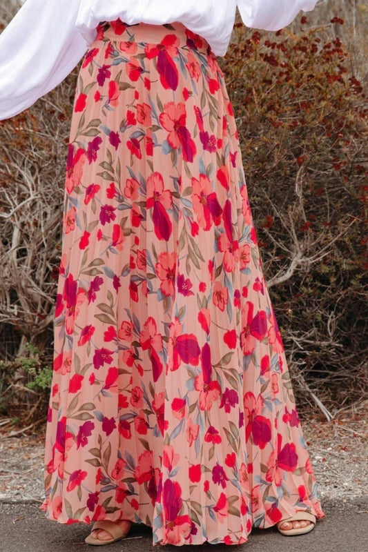 The Pink Printed Elastic Waist Maxi Skirt