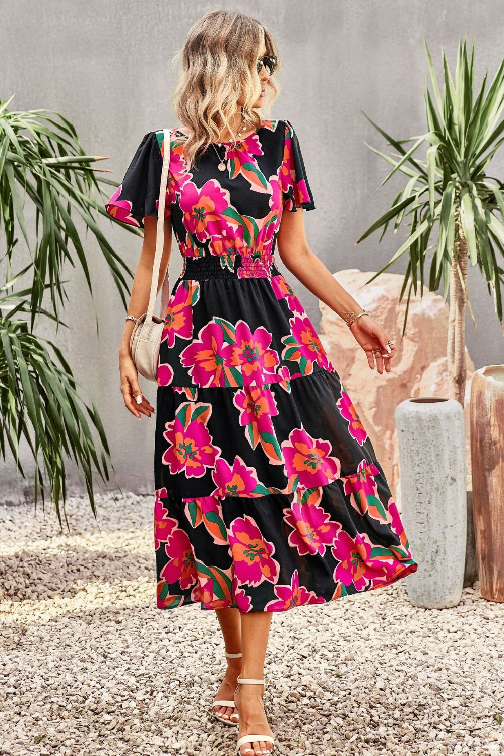 The Bold Floral Puff Sleeve Midi Dress