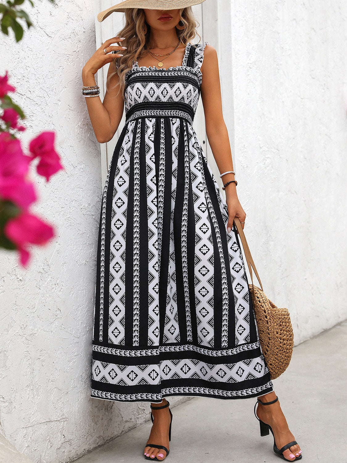 The Printed Square Neck Wide Strap Cami Dress