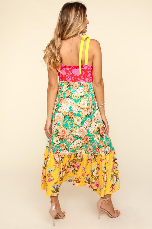 The Floral Color Block Maxi Dress with Pockets