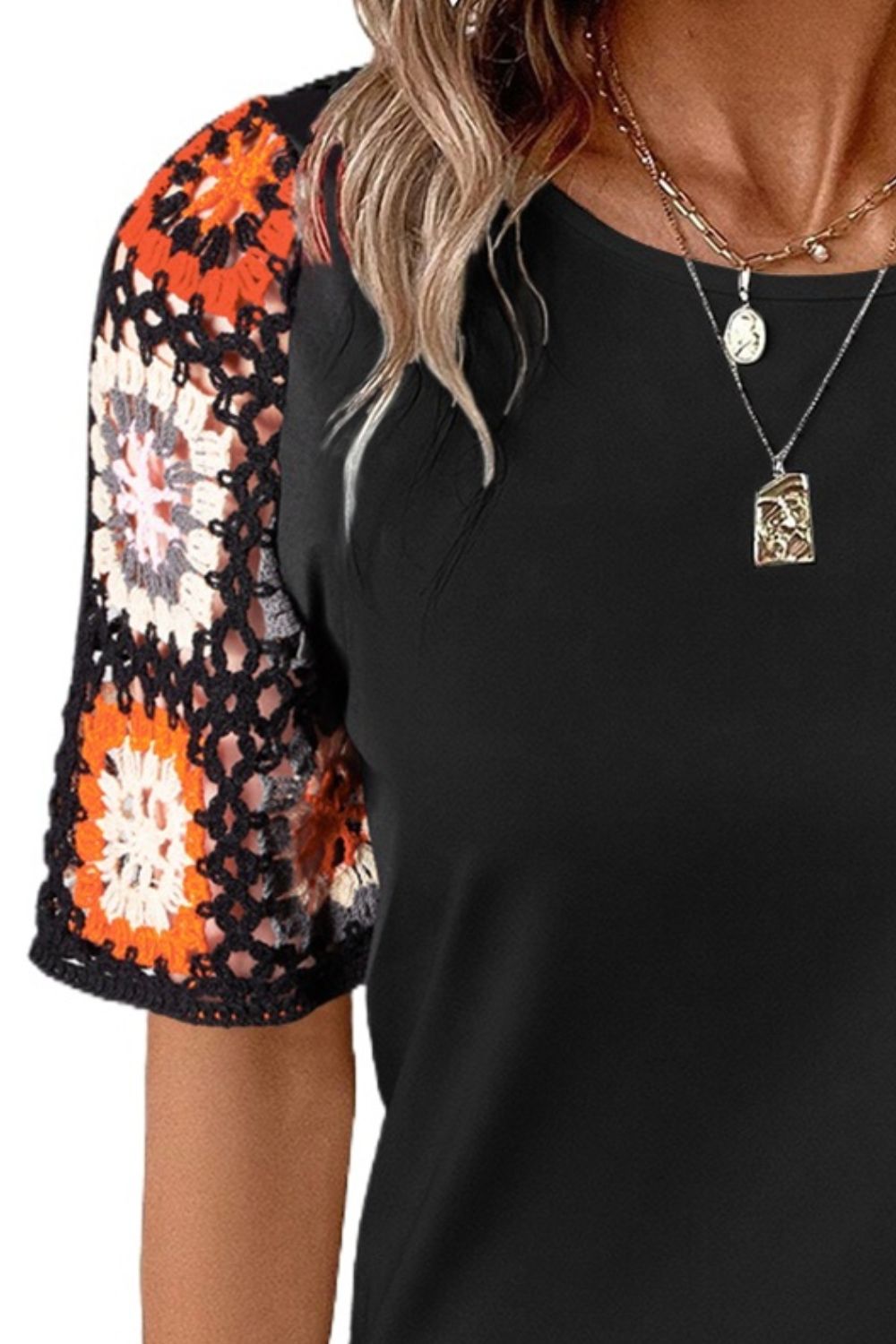 The Geo Round Neck Short Sleeve Blouse