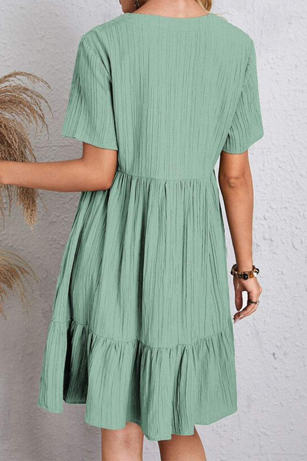 The Ruched V-Neck Short Sleeve Dress