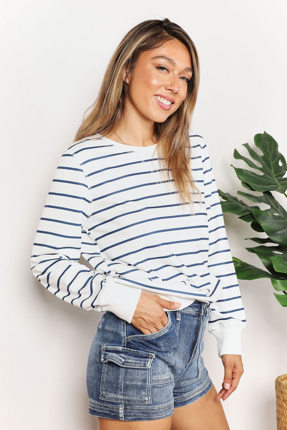 The Striped Long Sleeve Round Neck Top