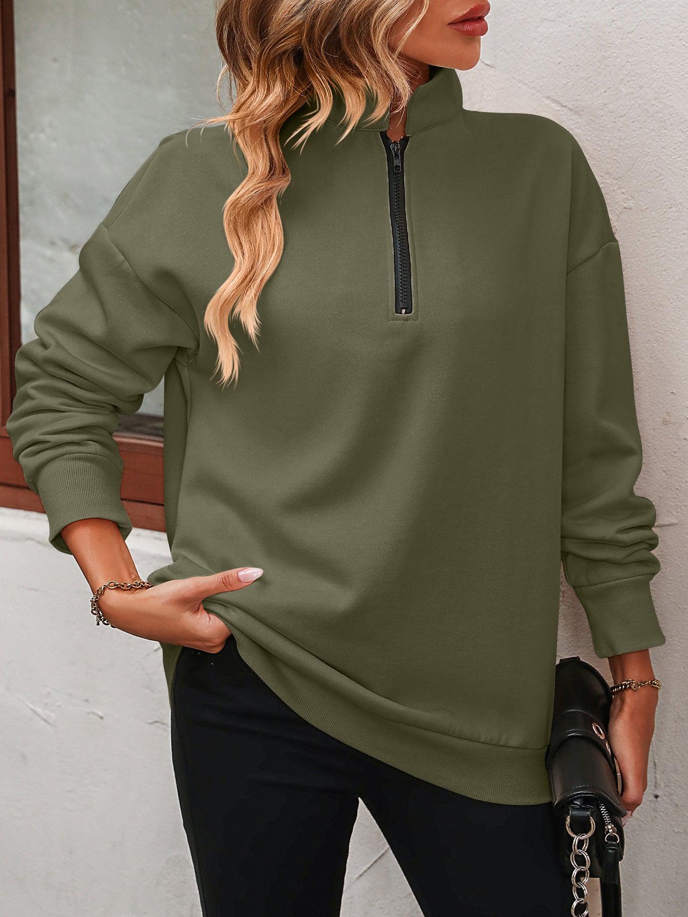 The Zip-Up Dropped Shoulder Sweatshirt