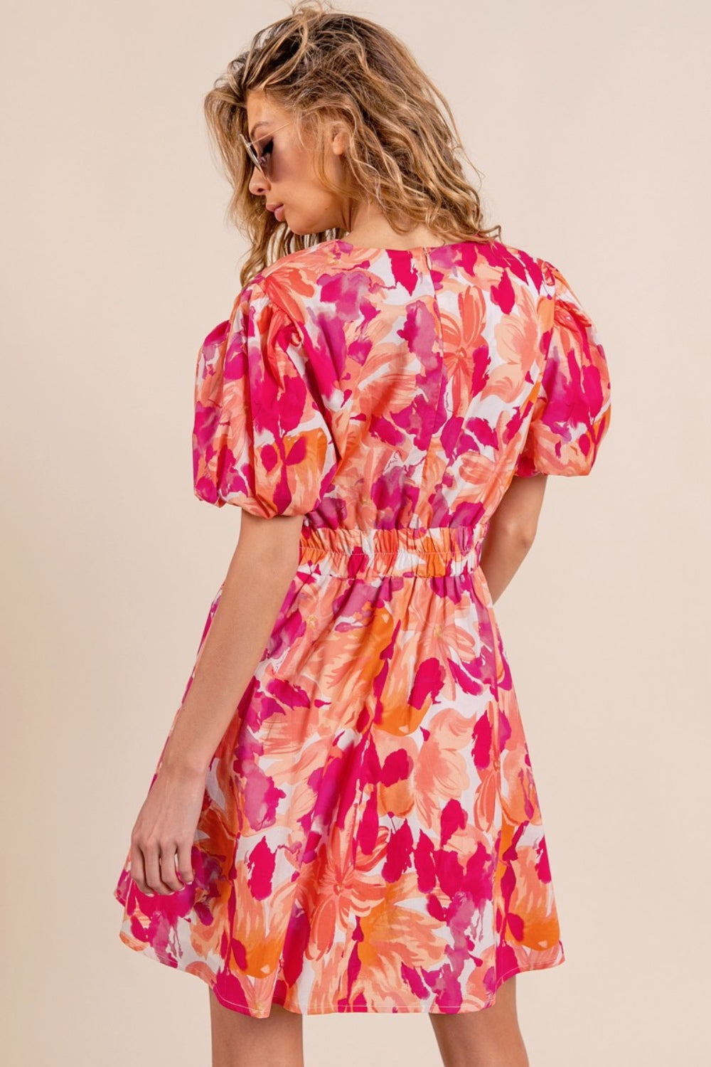 The Orange/Fuschia Puff Sleeve Mini Dress