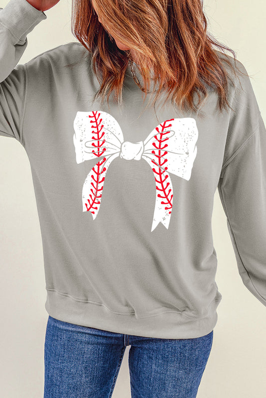 The Baseball Bow Graphic Round Neck Long Sleeve Sweatshirt