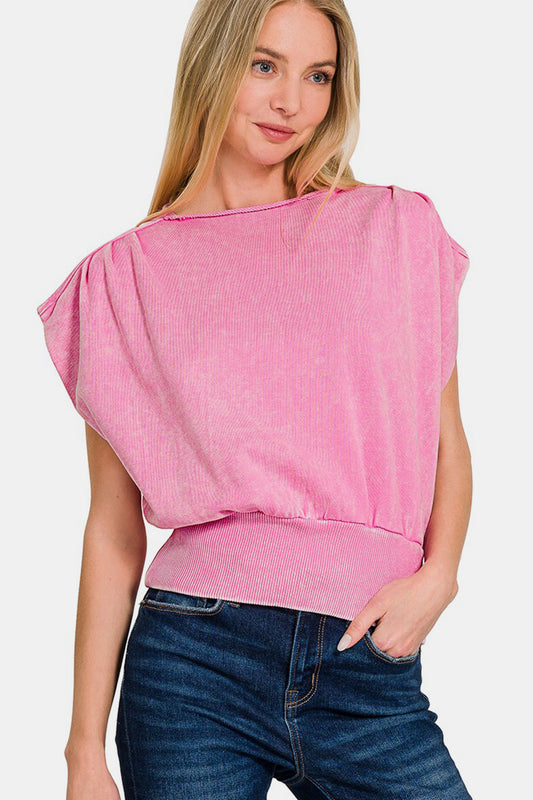 The Washed Boat Neck Bottom Banded Dolman Sleeve Top