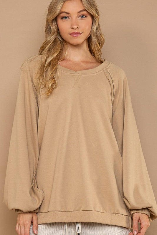 The Back Cross Strap Detail Lantern Sleeve Sweatshirt