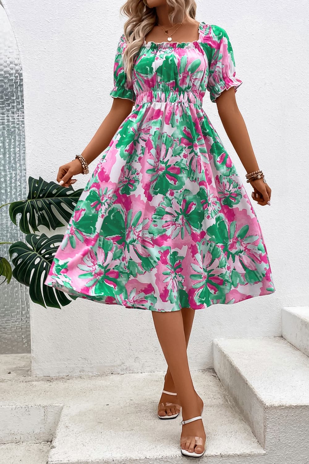 The Colorful Floral Frill Trim Dress