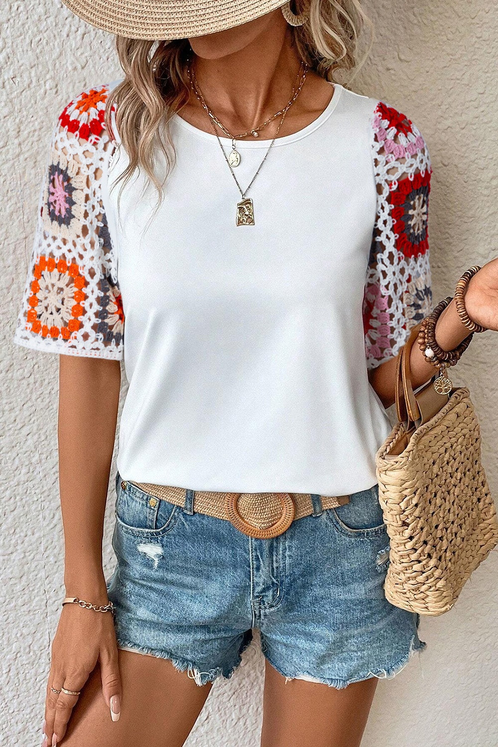 The Geo Round Neck Short Sleeve Blouse