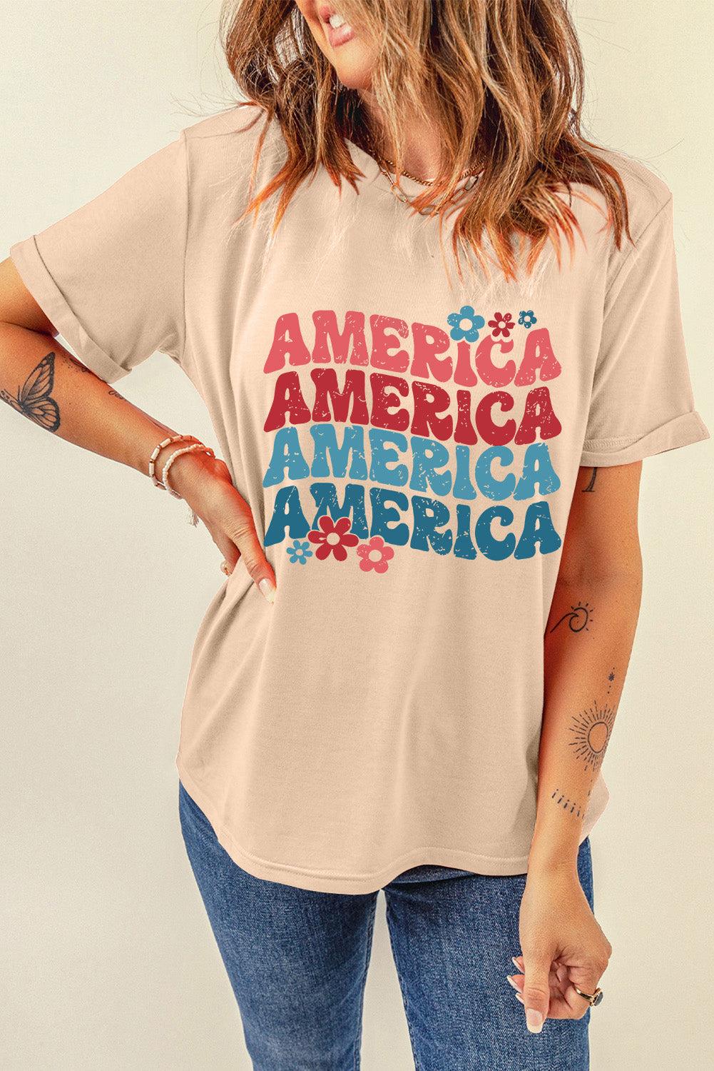 The AMERICA Round Neck Short Sleeve T-Shirt