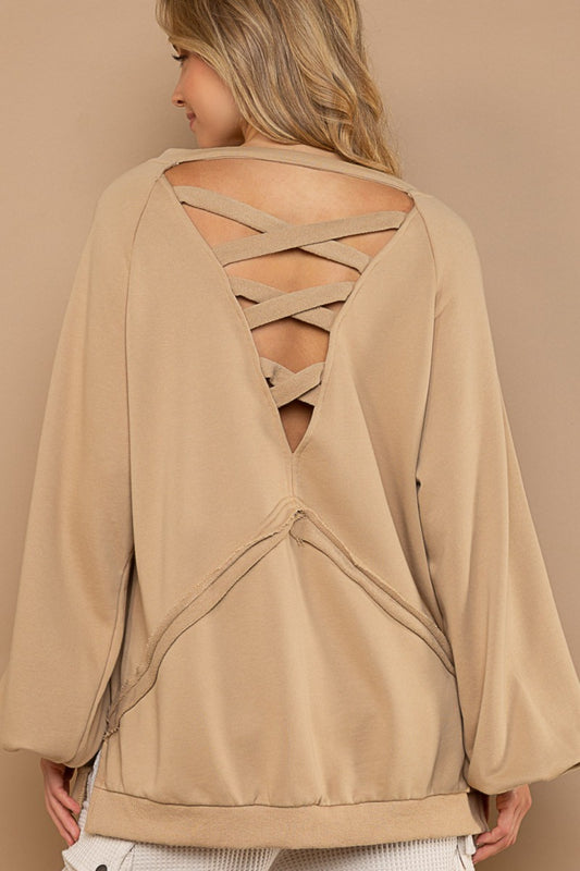 The Back Cross Strap Detail Lantern Sleeve Sweatshirt