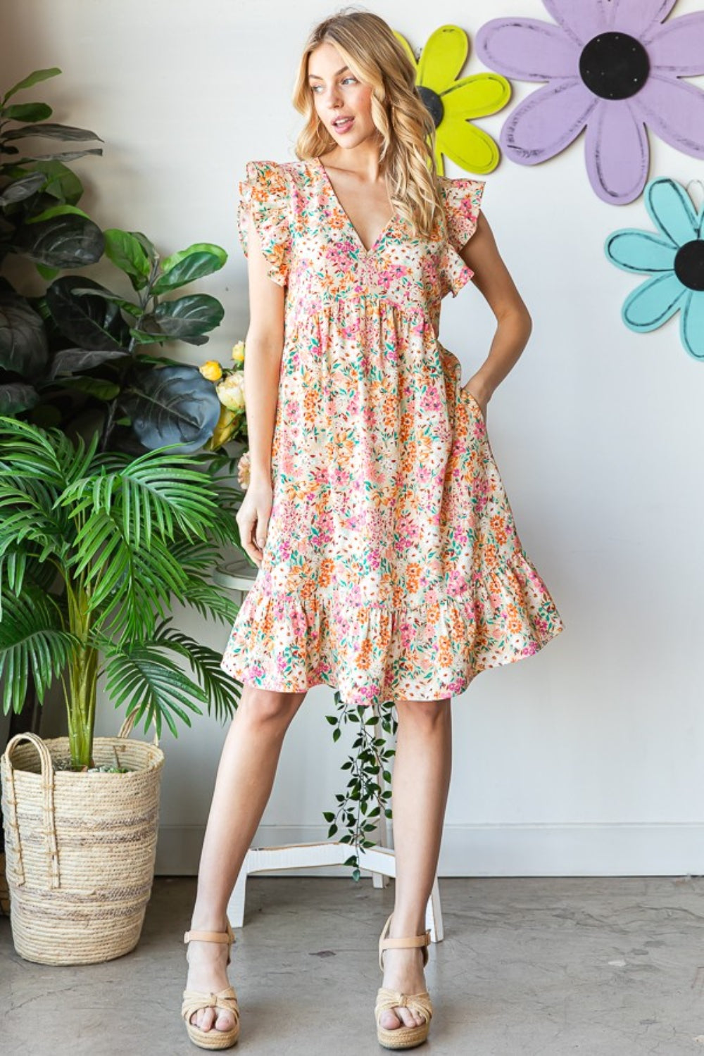 The Floral Ruffled V-Neck Dress