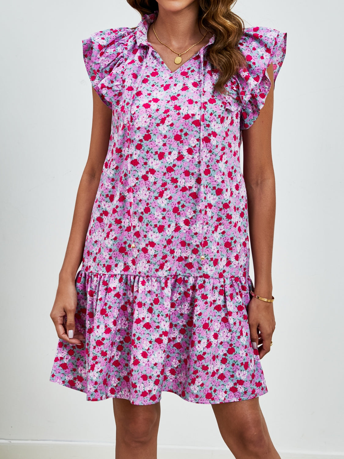 The Floral Cap Sleeve Mini Dress