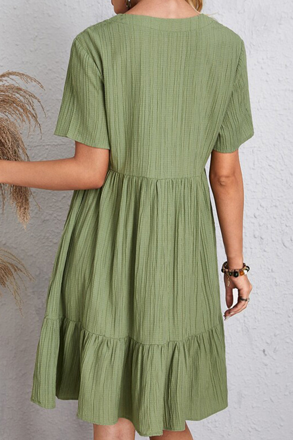 The Ruched V-Neck Short Sleeve Dress