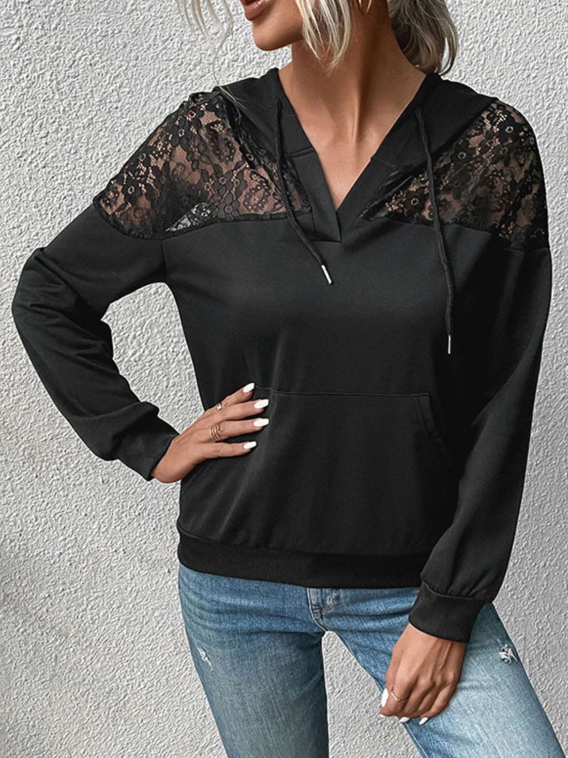 The Lace Trim Dropped Shoulder Hoodie