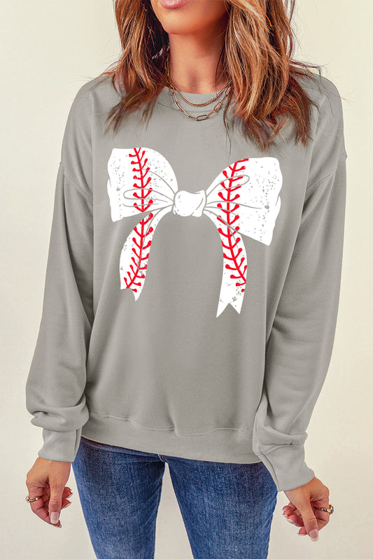 The Baseball Bow Graphic Round Neck Long Sleeve Sweatshirt