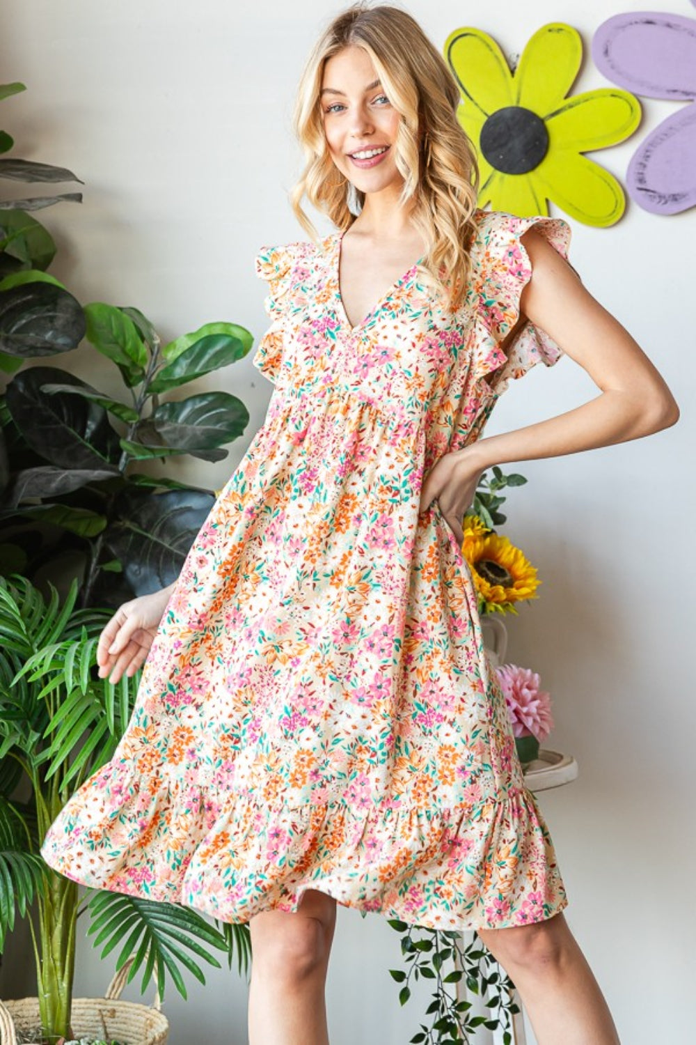 The Floral Ruffled V-Neck Dress