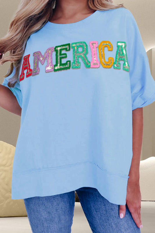 The AMERICA Sequin Round Neck Half Sleeve T-Shirt