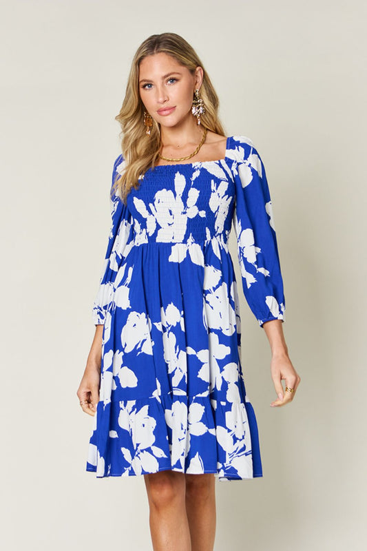 The Royal Floral Ruffle Hem Smocked Dress