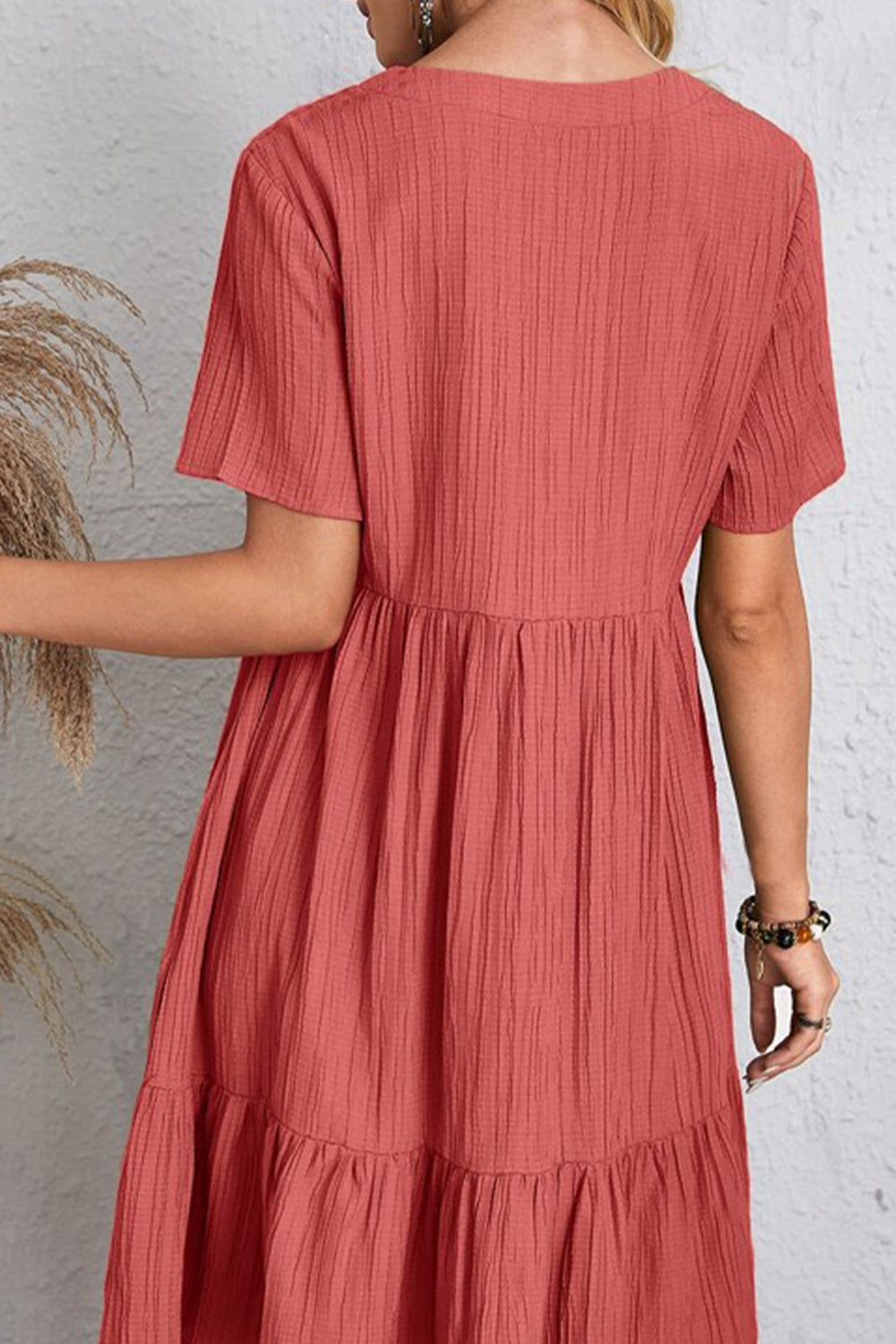 The Ruched V-Neck Short Sleeve Dress