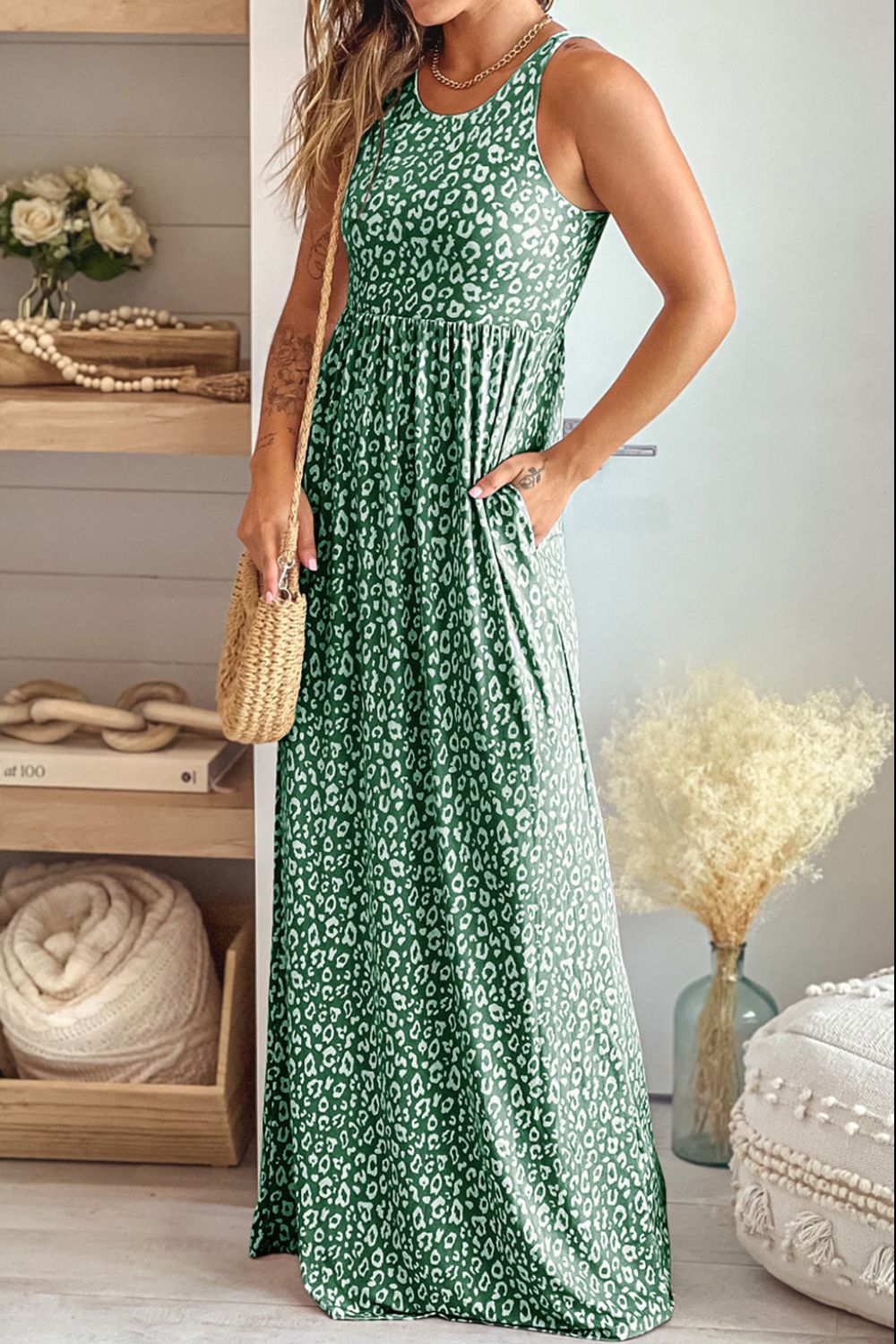 The Leopard Round Neck Sleeveless Maxi Dress