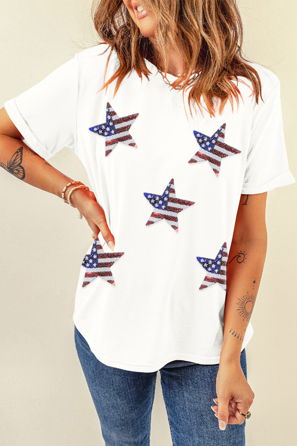 The Sequin Star Round Neck Short Sleeve T-Shirt