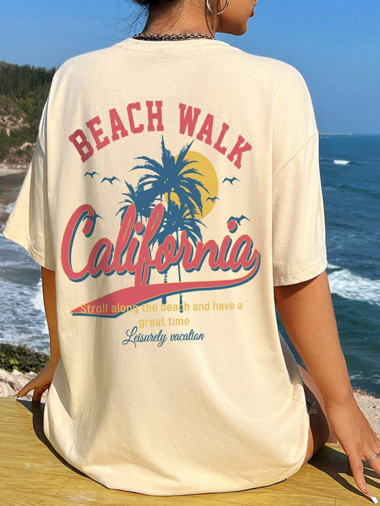 The Beach Walk Graphic Round Neck Half Sleeve T-Shirt