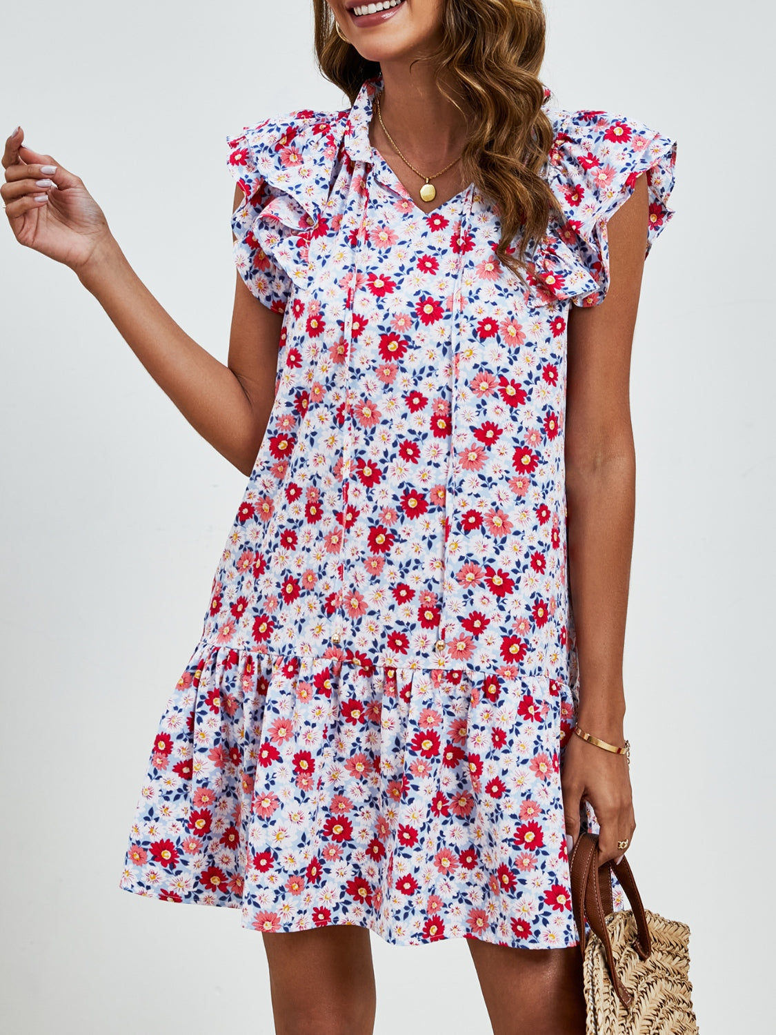 The Floral Cap Sleeve Mini Dress