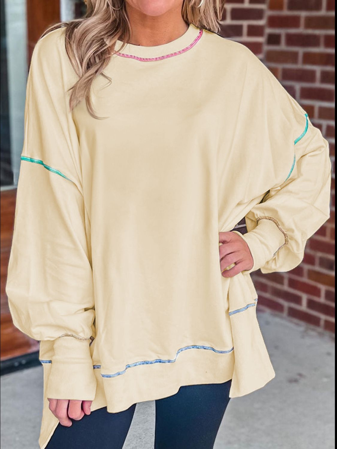 The Color Trim Lantern Sleeve Sweatshirt