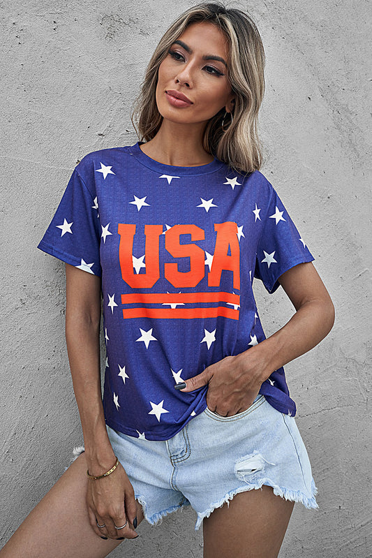 The USA Star Print Round Neck T-Shirt