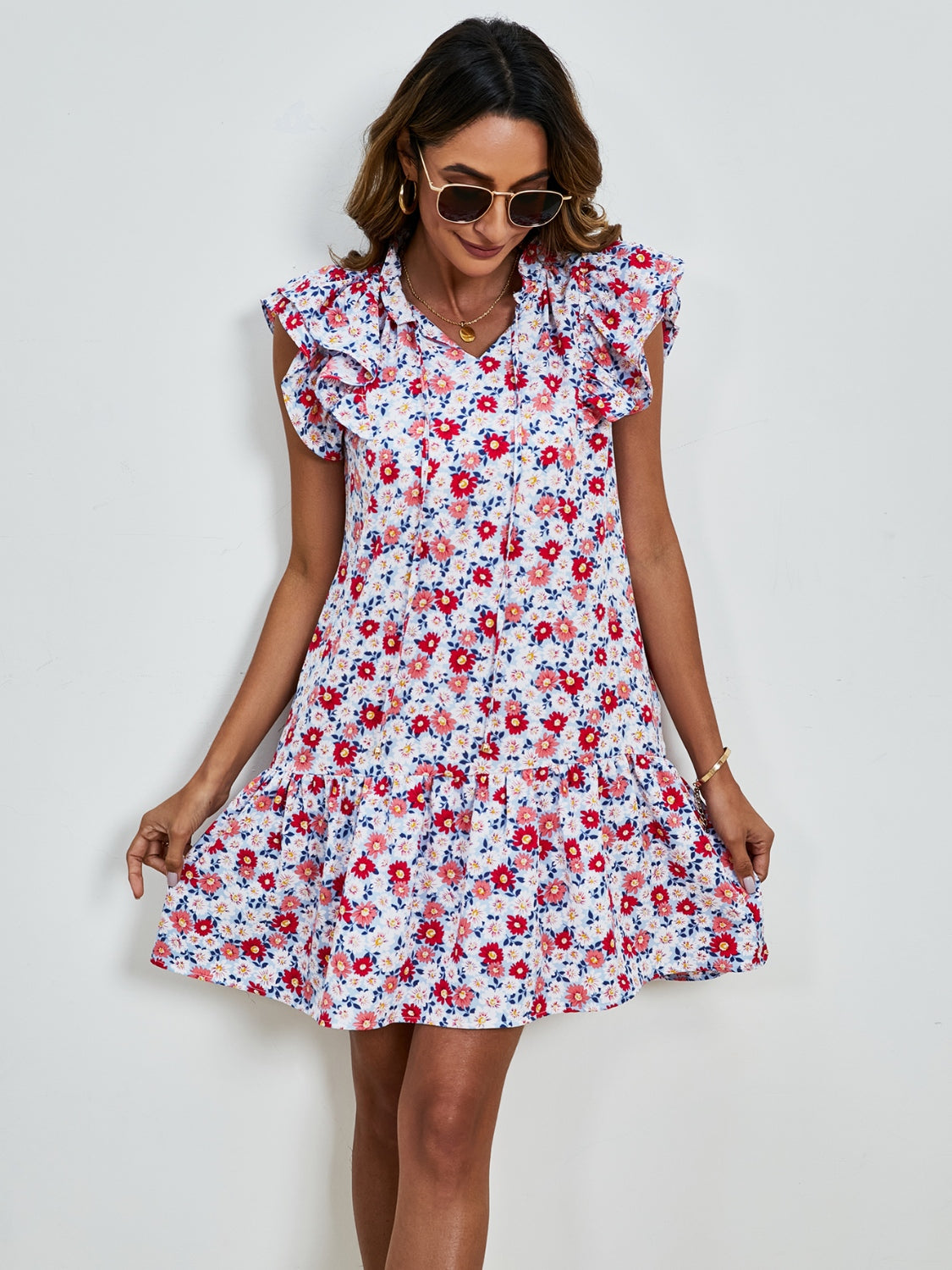 The Floral Cap Sleeve Mini Dress