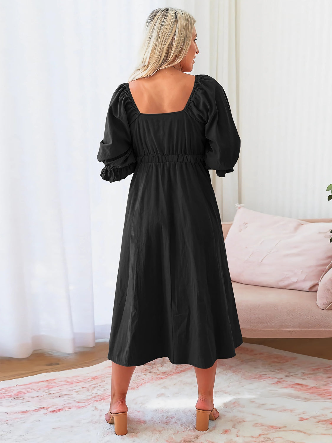 The Sweetheart Neck Flounce Sleeve Midi Dress