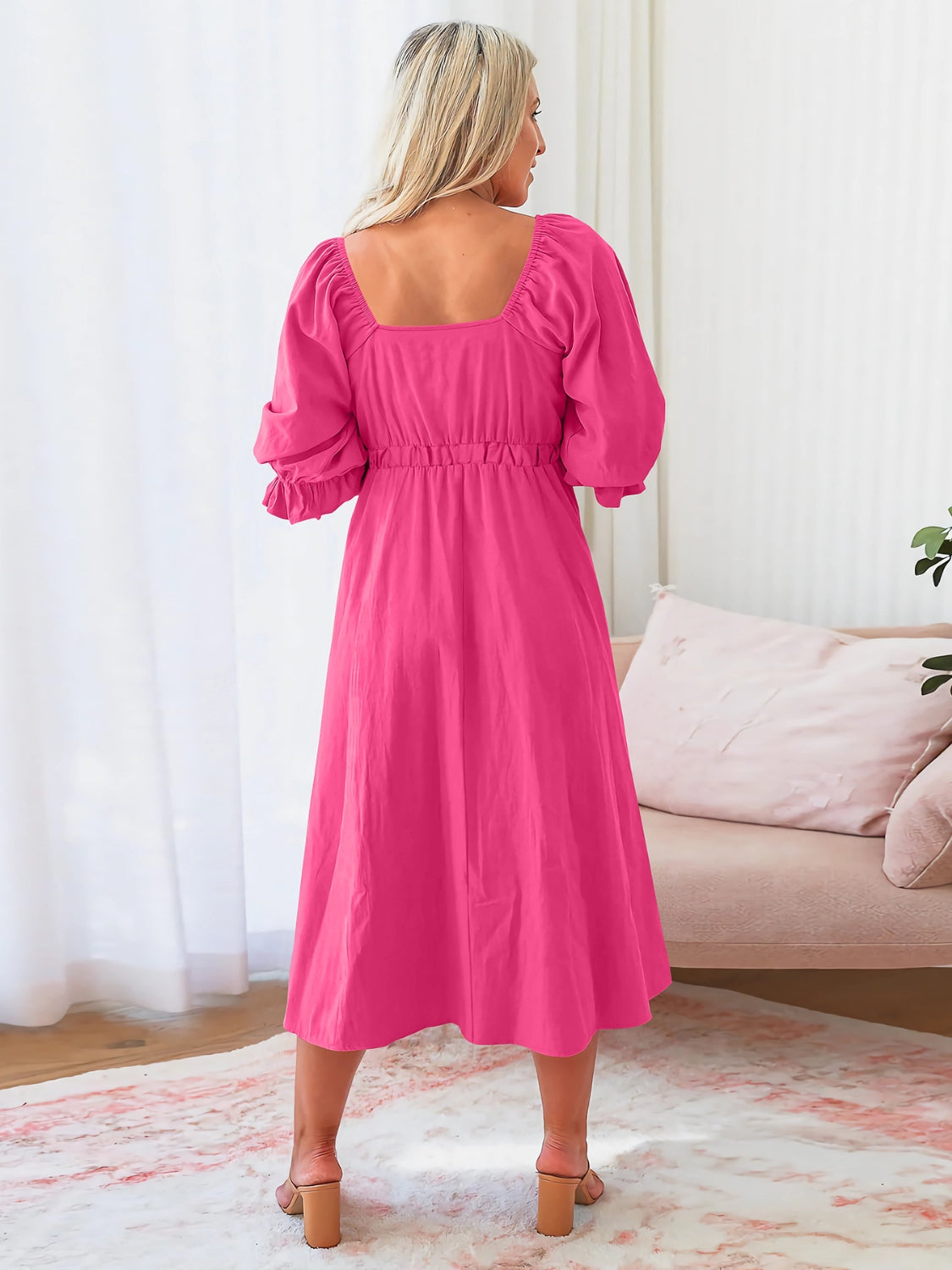 The Sweetheart Neck Flounce Sleeve Midi Dress