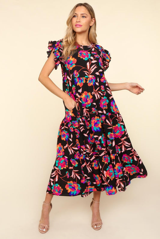 The Floral Flutter Cap Sleeve Dress