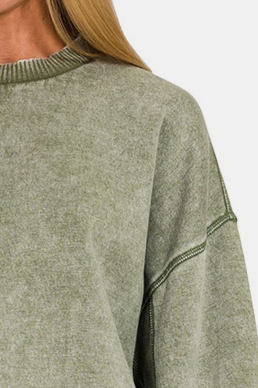 The Olive Dropped Shoulder Lantern Sleeve Sweatshirt