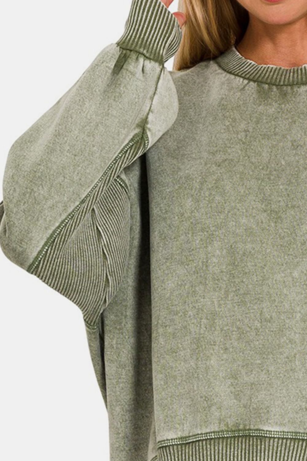 The Olive Dropped Shoulder Lantern Sleeve Sweatshirt