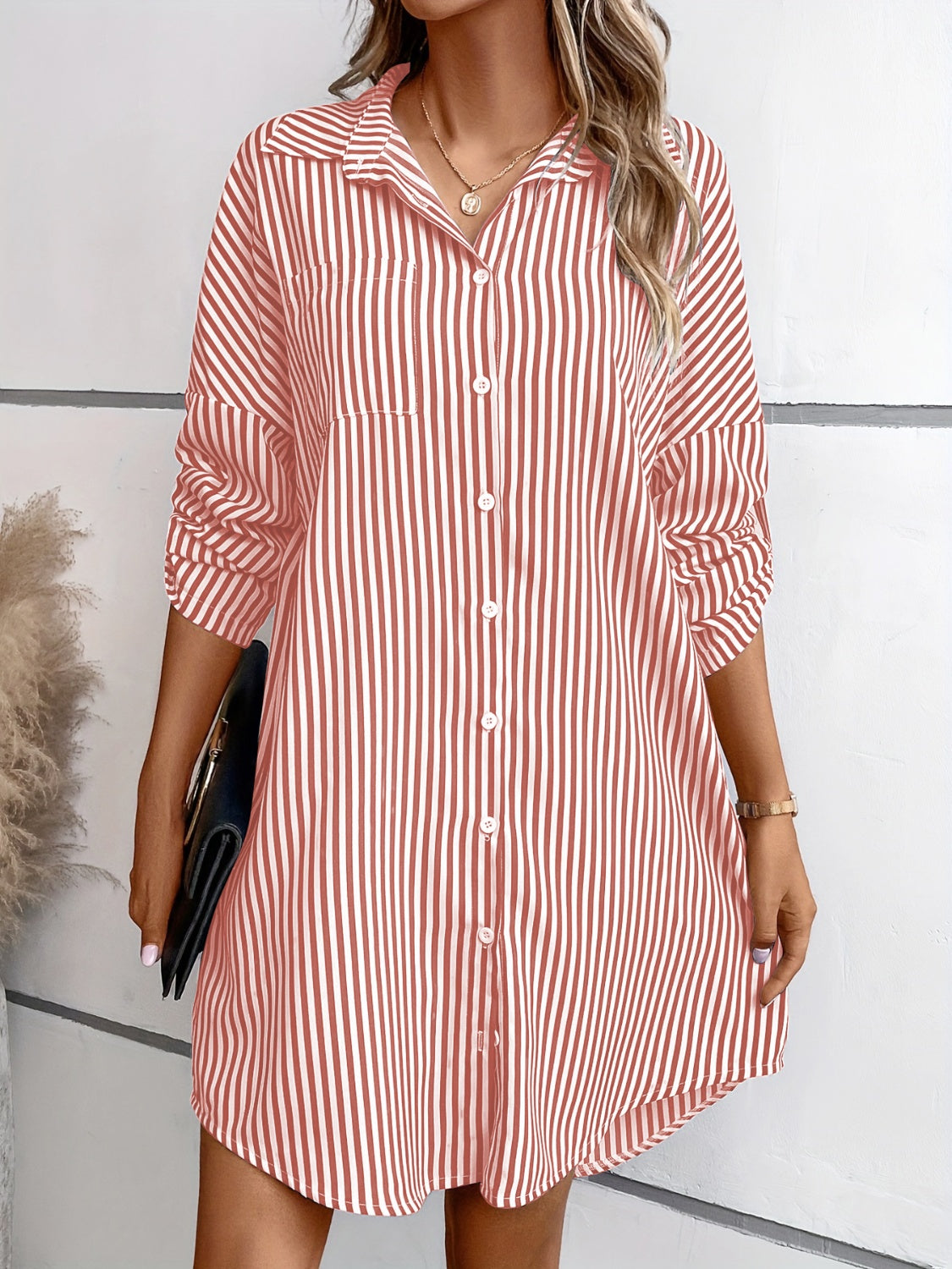 The Striped Mini Shirt Dress