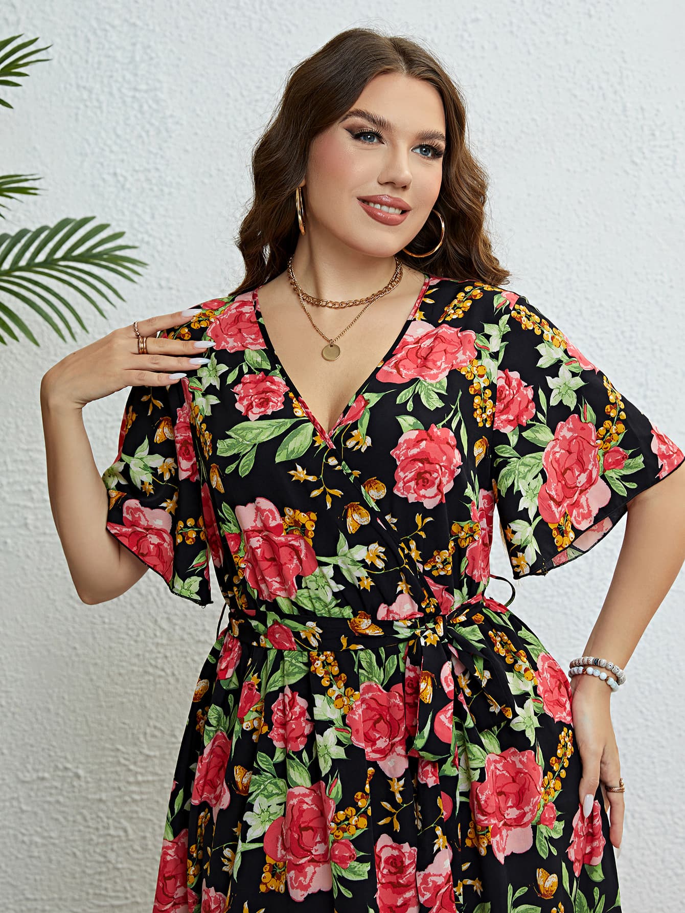 The Perfectly Plus Sized Floral Tie Belt Dress