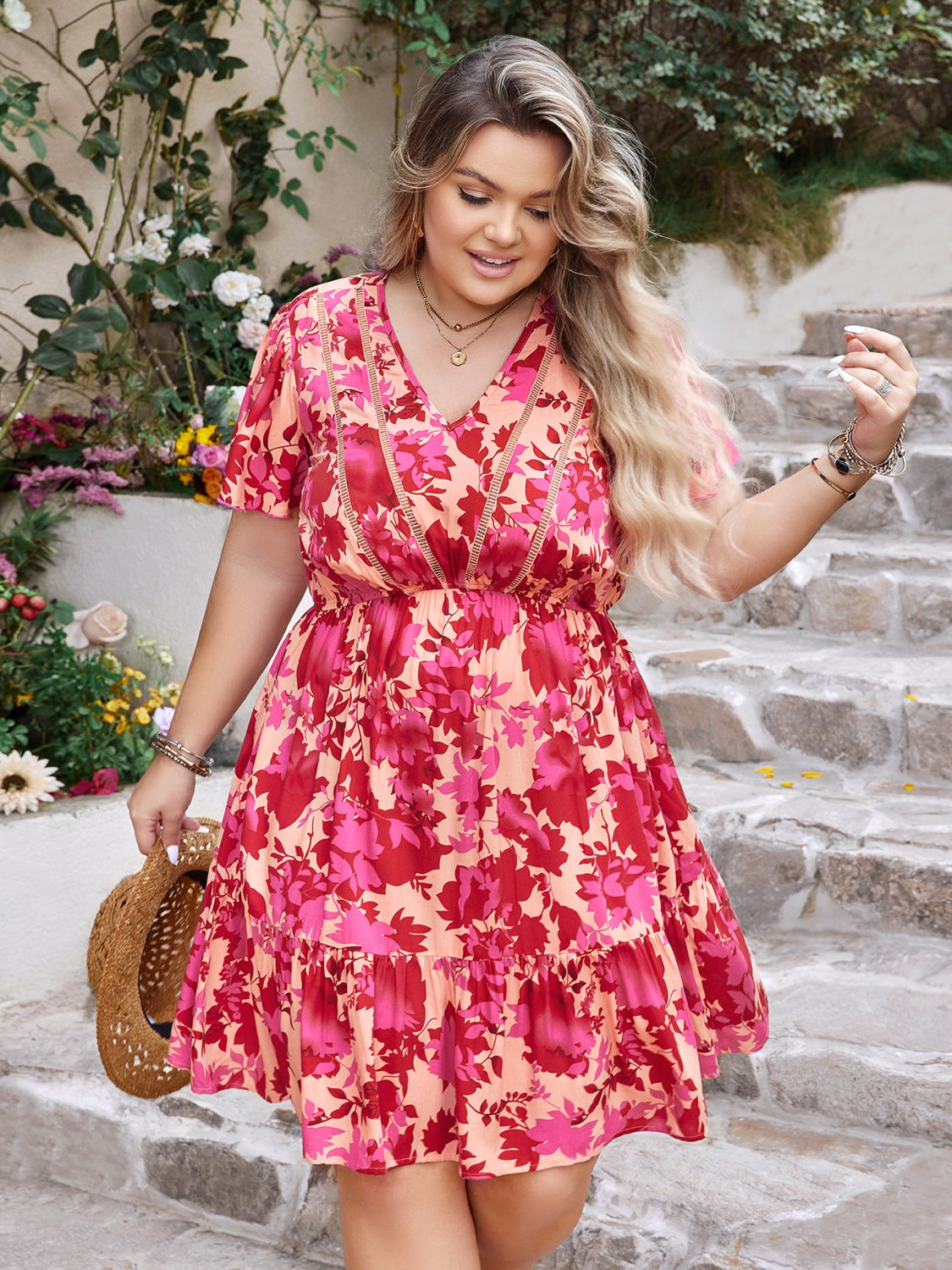 The Perfectly Plus Size Flutter Sleeve Dress in Strawberry